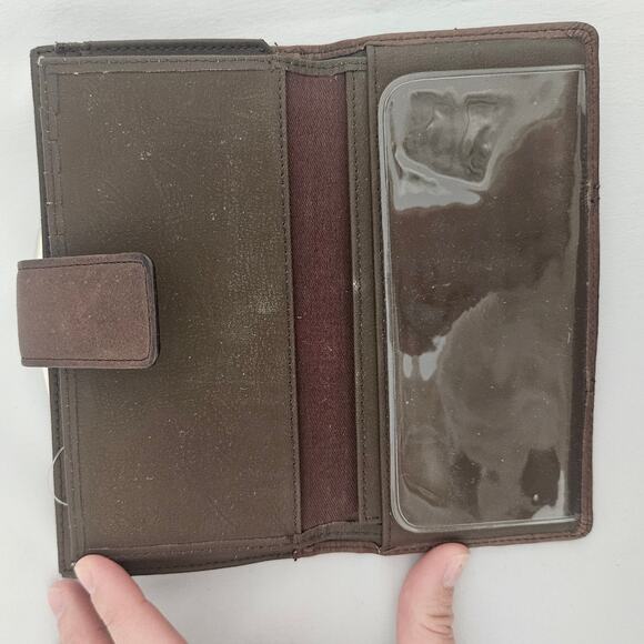 Vintage Fossil Chocolate Brown Leather Envelope Wallet Checkbook Minimalist Y2K - Picture 5 of 8